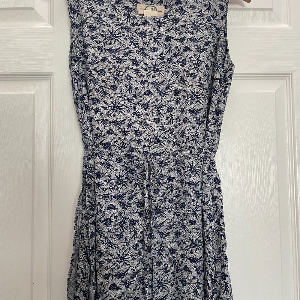 Vintage J.Jill LTD Maxi Dress Small Blue White Floral Sleeveless Rayon USA Made - Picture 2 of 14